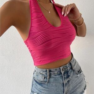 Women’s Shein Patterned Backless Hot Pink Halter Top Size S(4)